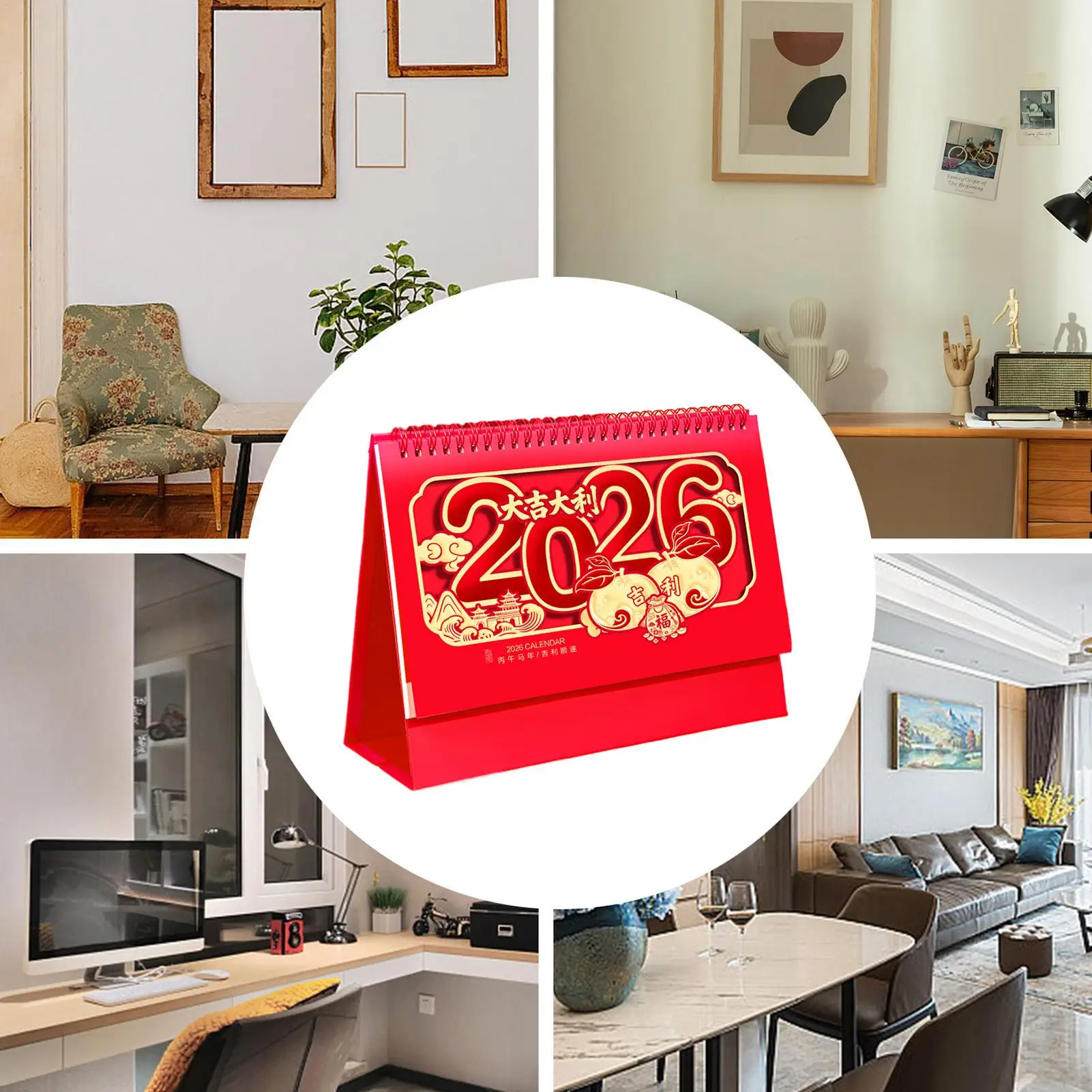 

Настольный календарь на 2026 год, китайский ежемесячный планировщик удачи, год лошади, настольный календарь для домашнего офиса, кабинета, гостиной