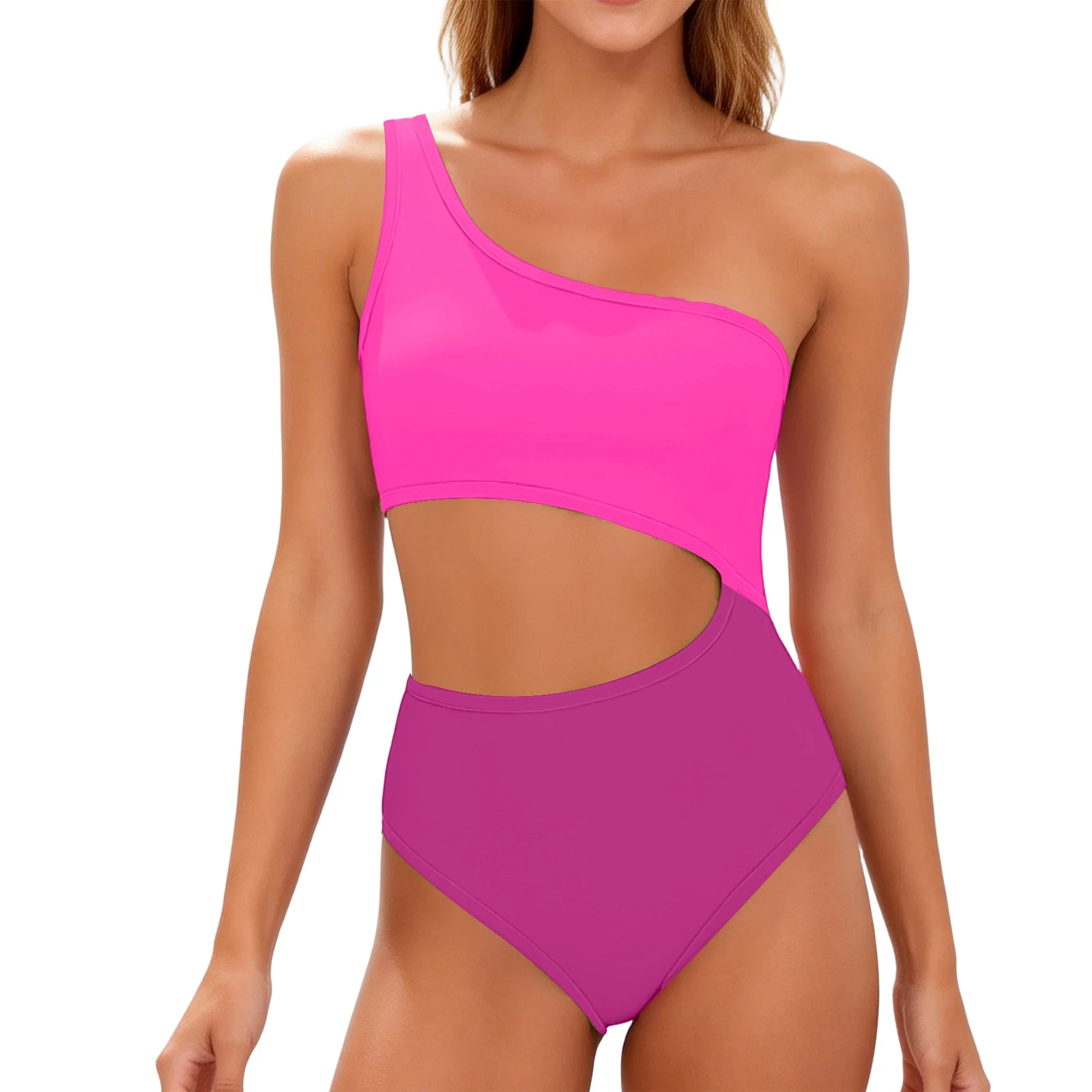 Hot New Women Swimwear Female Padded Bather Bathing Suit Swim Colors Cut Out One Shoulder Splicing One Piece Swimsuit 2026