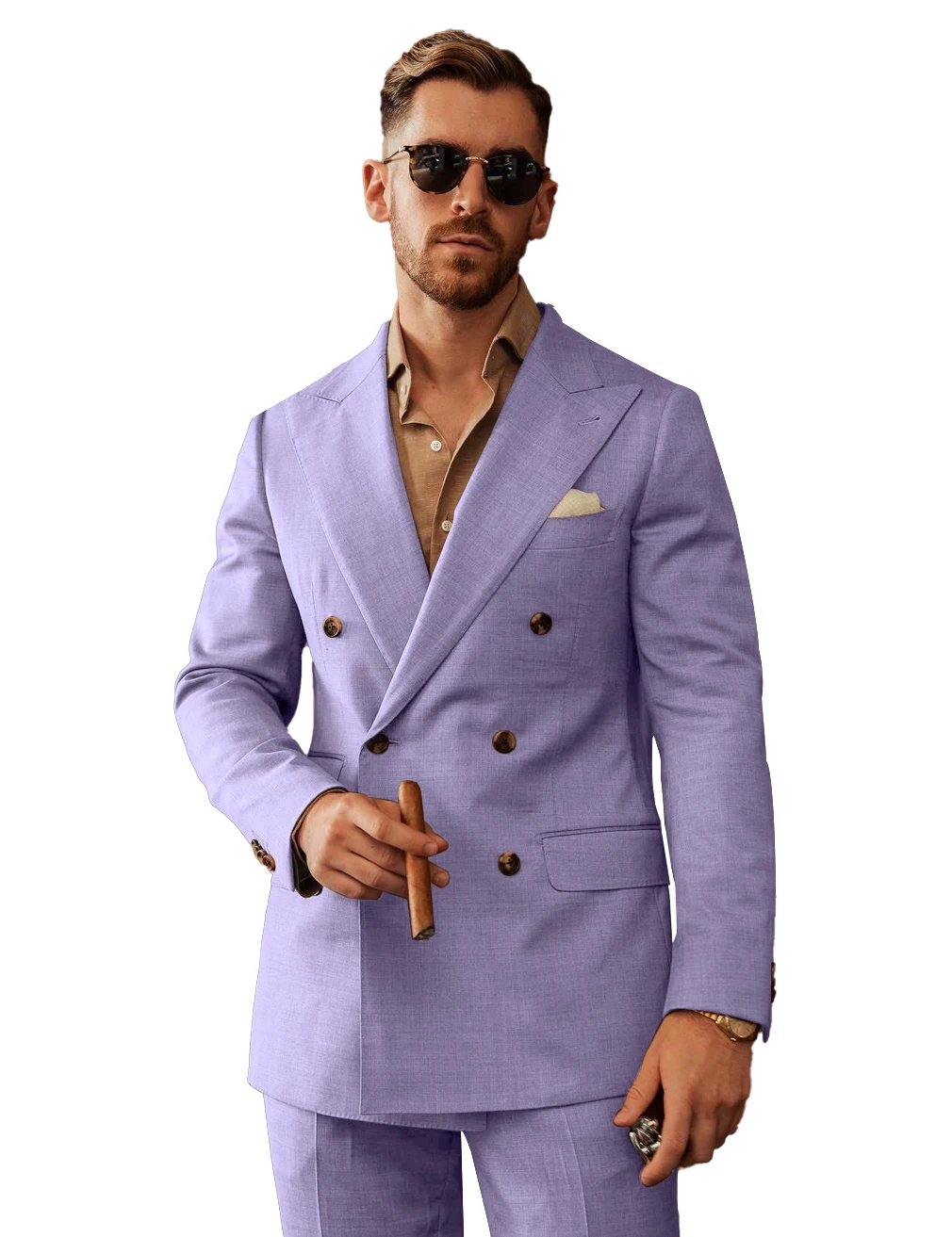 

Hot Sale Of The Season New Men's Fashion Double Breasted Business Slim Fit Flax Suit Set 2-piece Tailor-made High Quality Suits