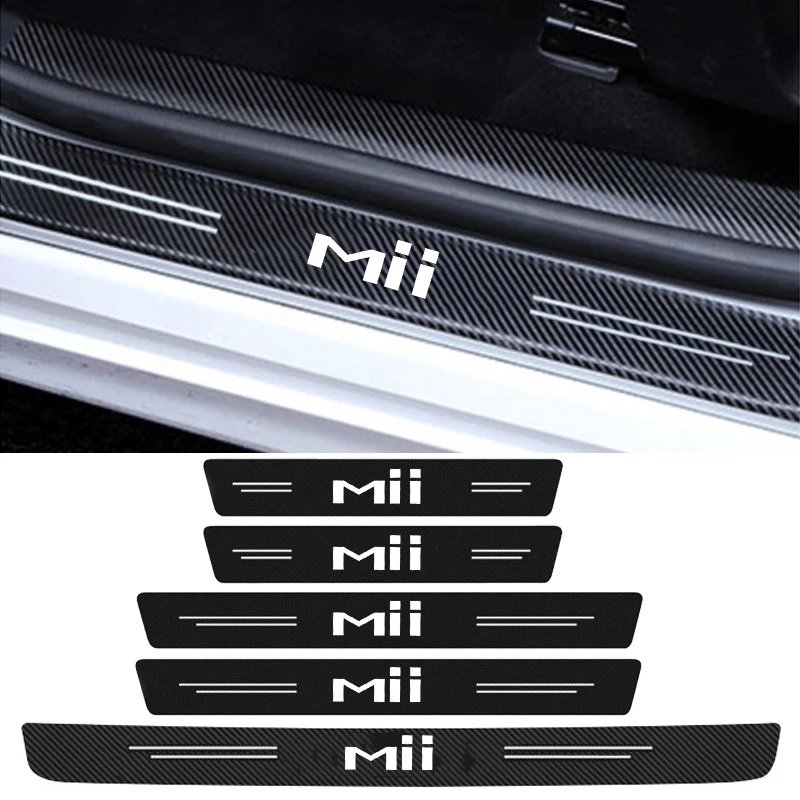 Carbon Fiber Car Door Pedal Strips for Seat Mii Logo Auto Front Door Threshold Sill Protective Rear Trunk Bumper Guard Stickers