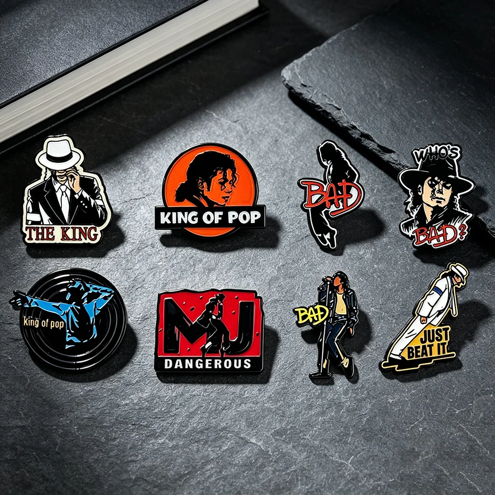 8-teiliges Michael Jackson MJ Emaille-Pin-Broschen-Set, King of Pop BAD Dangerous Beat It Klassische Album-Anstecknadeln Rucksack-Dekoration – Detail 4
