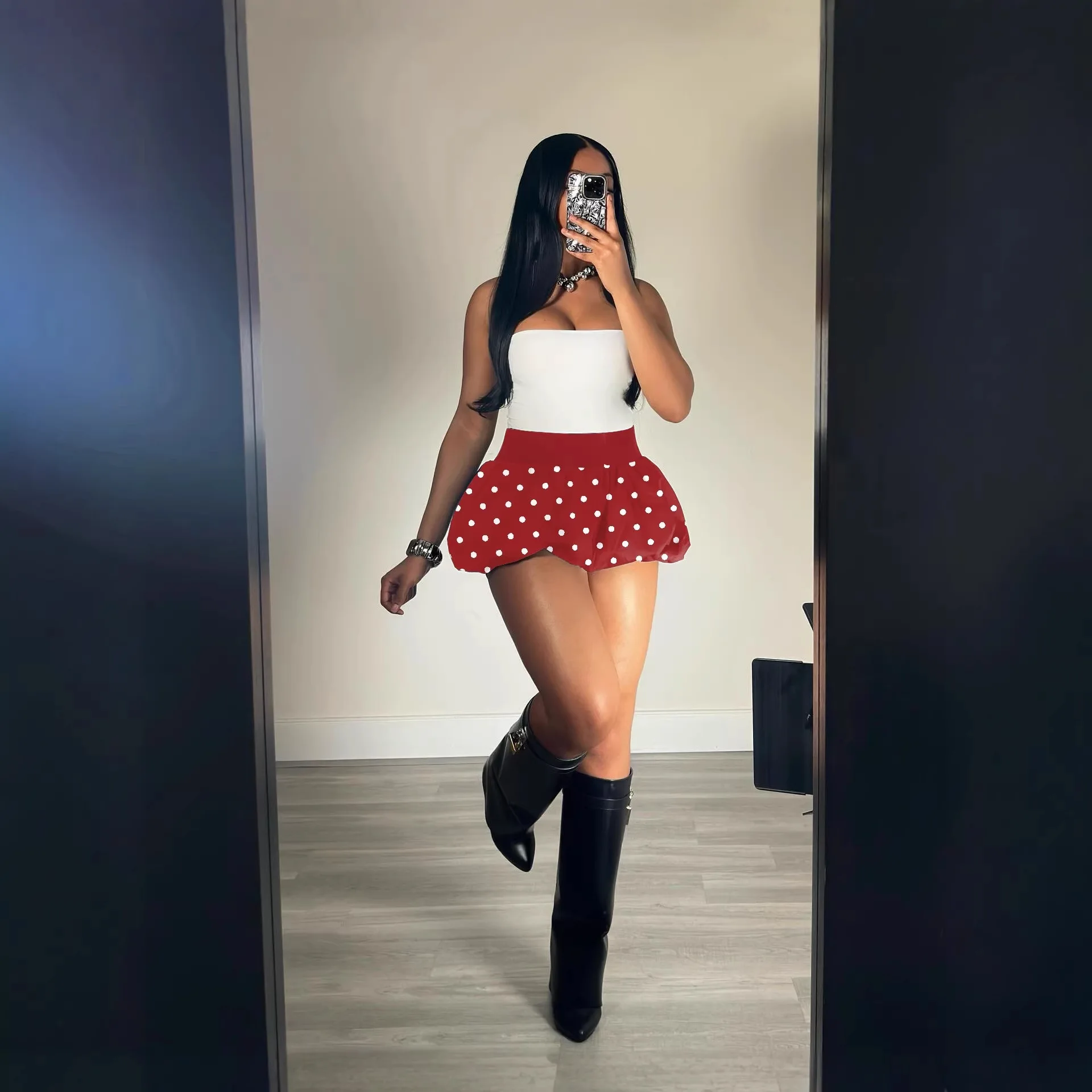 Shorts Skirts Women Short Skirt A Line Elastic Waist Slim Fit Print Dot Casual Elegant Splice Y2k Streetwear Work 2026 Summer