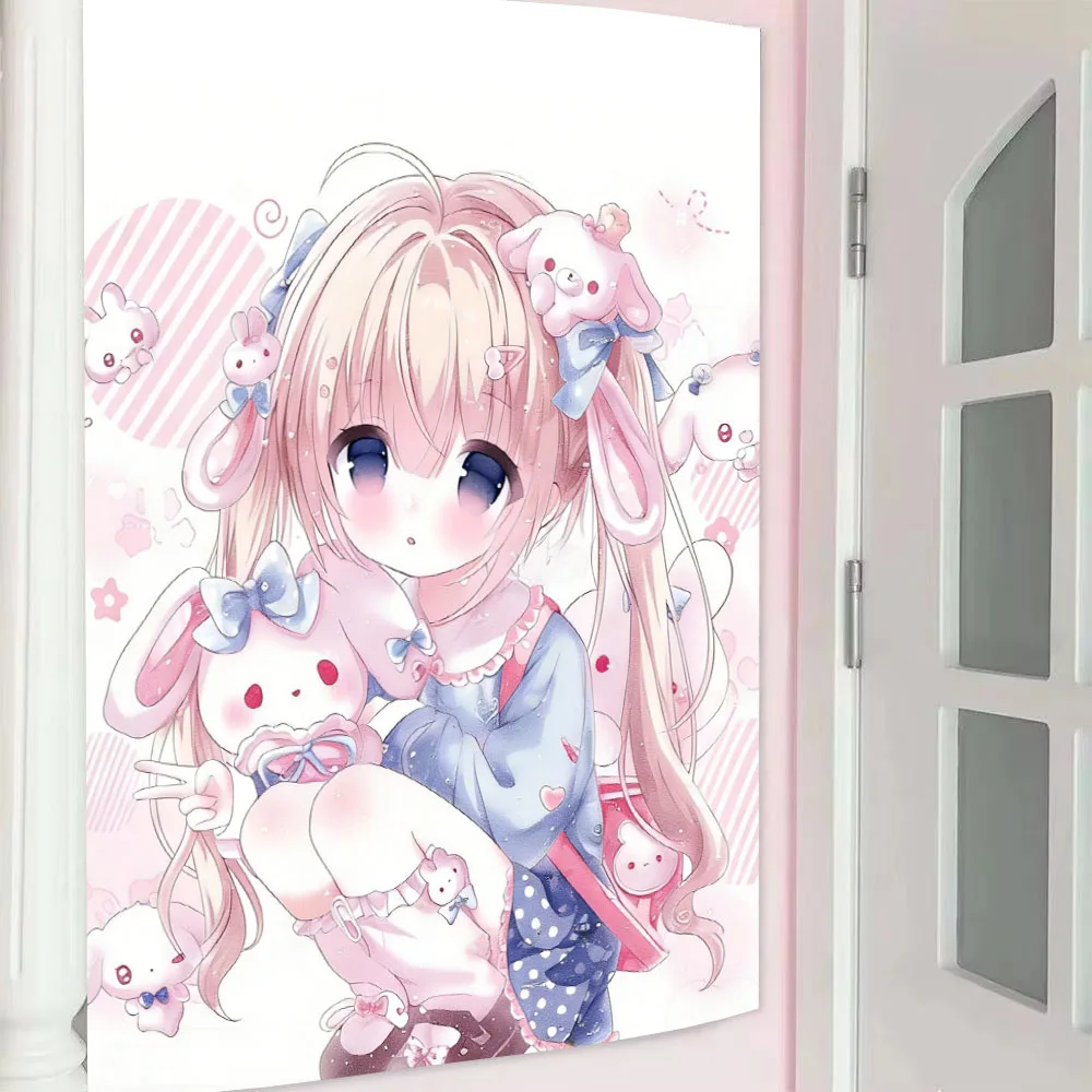 Niedlicher Anime Original Mädchen-Wandteppich im Ins-Stil Rosa JK Lolita Wandbehang Kawaii Raum-Ästhetik Hintergrundtuch