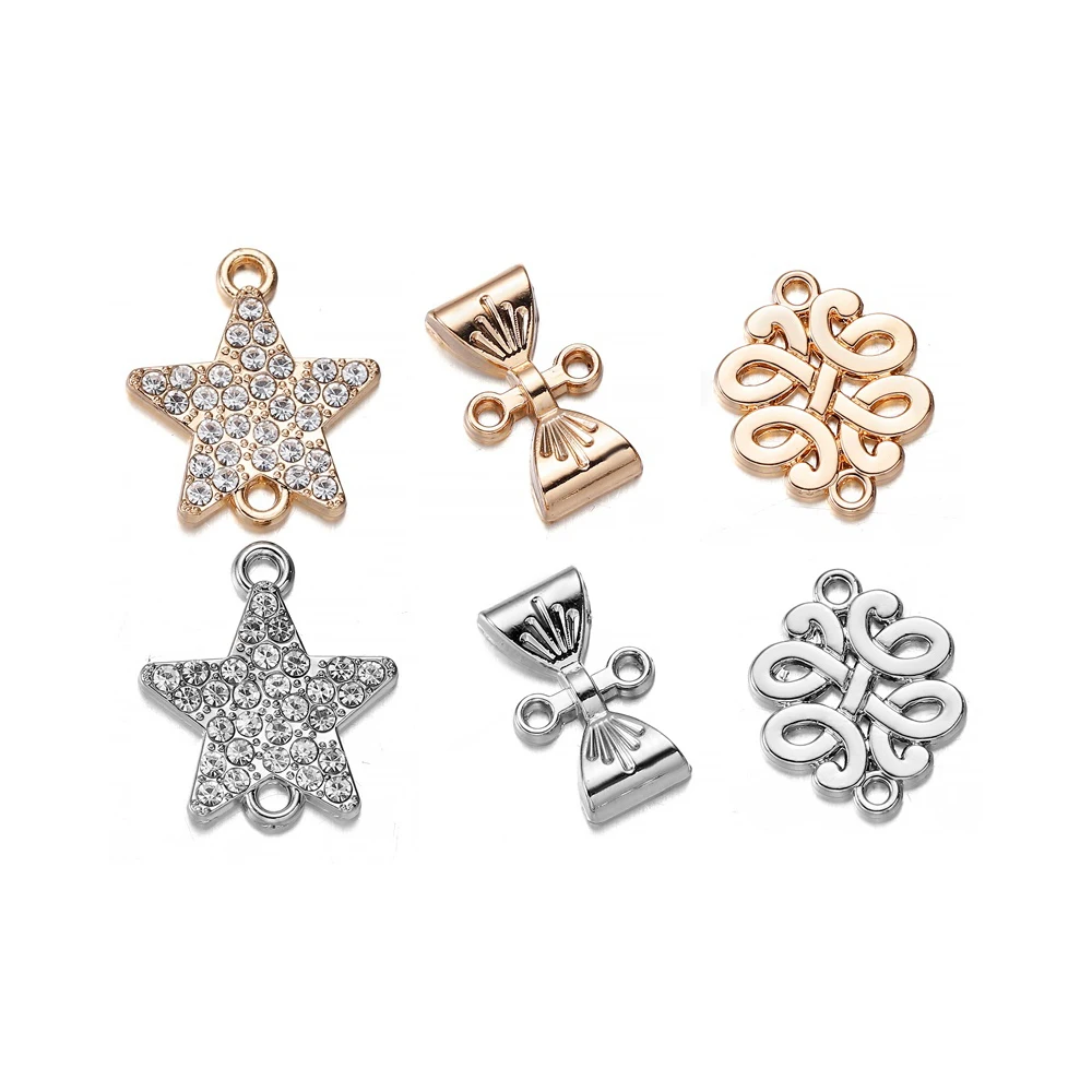 5pcs Star Chinese Knot Antique Style Alloy 2 Holes Silver Color Connect Charms For DIY Jewelry Making Findings Accessories