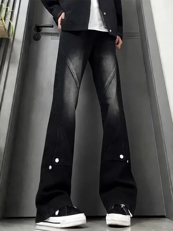 

Bla Spliced American Workwear Jeans Men's Straight Leg Slimming Pants mid Waist Zipper Closure Casual Sle Youth Trend