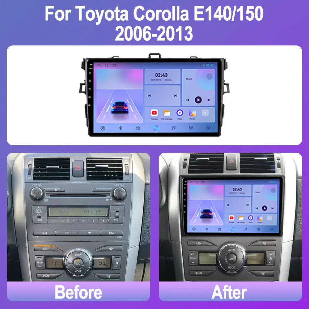 Android 14 Car Radio For Toyota Corolla E140 E150 2006-2013 Stereo Multimedia Video Player Navi GPS CarPlay Autoradio HU DVD DSP