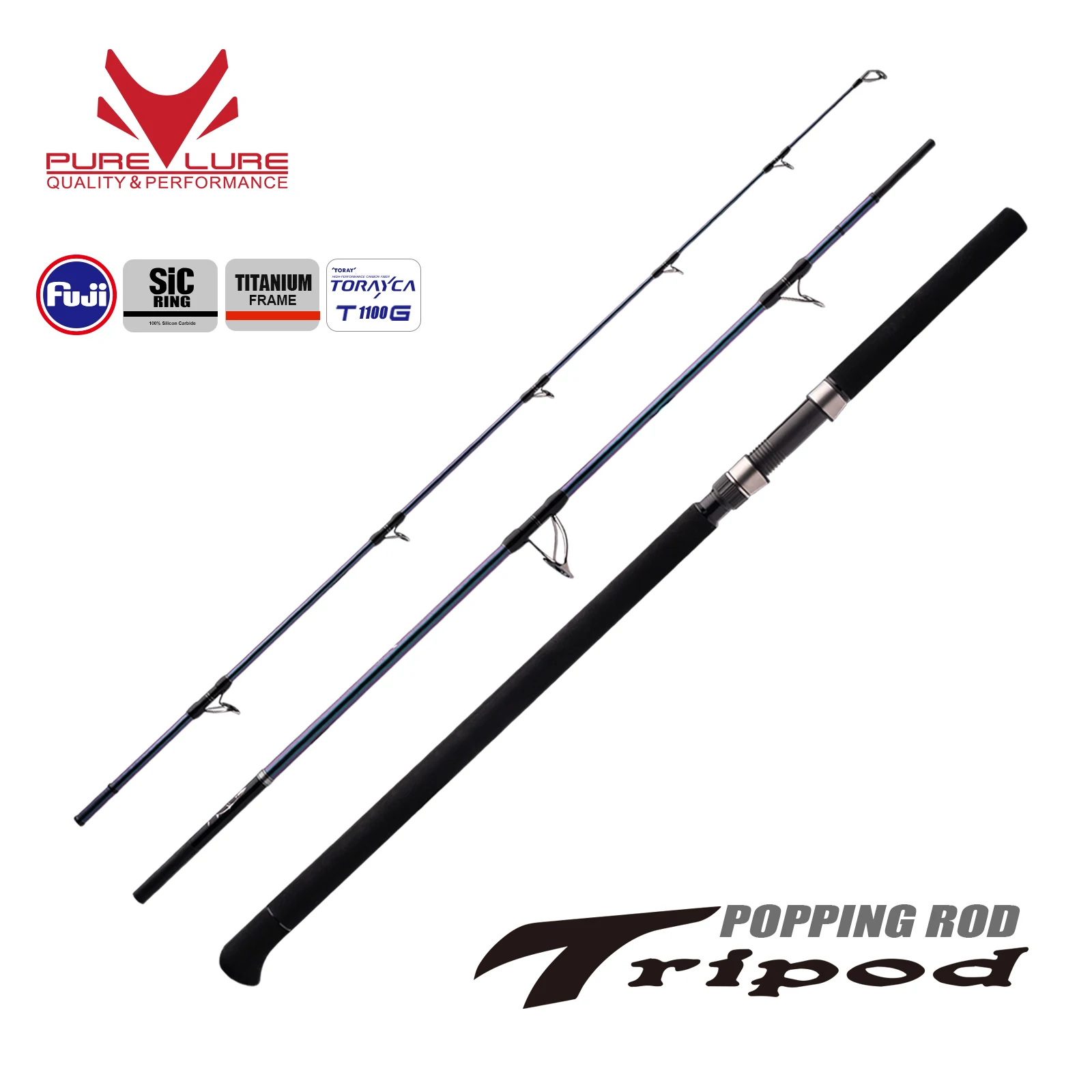 PURELURE Tripod Popping Fishing Rod Popper Rod Sea, Big Game Tuna GT Fishing Rod FUJI SIC Guide HH Power, 2.31m, 2.53m Lure 200g