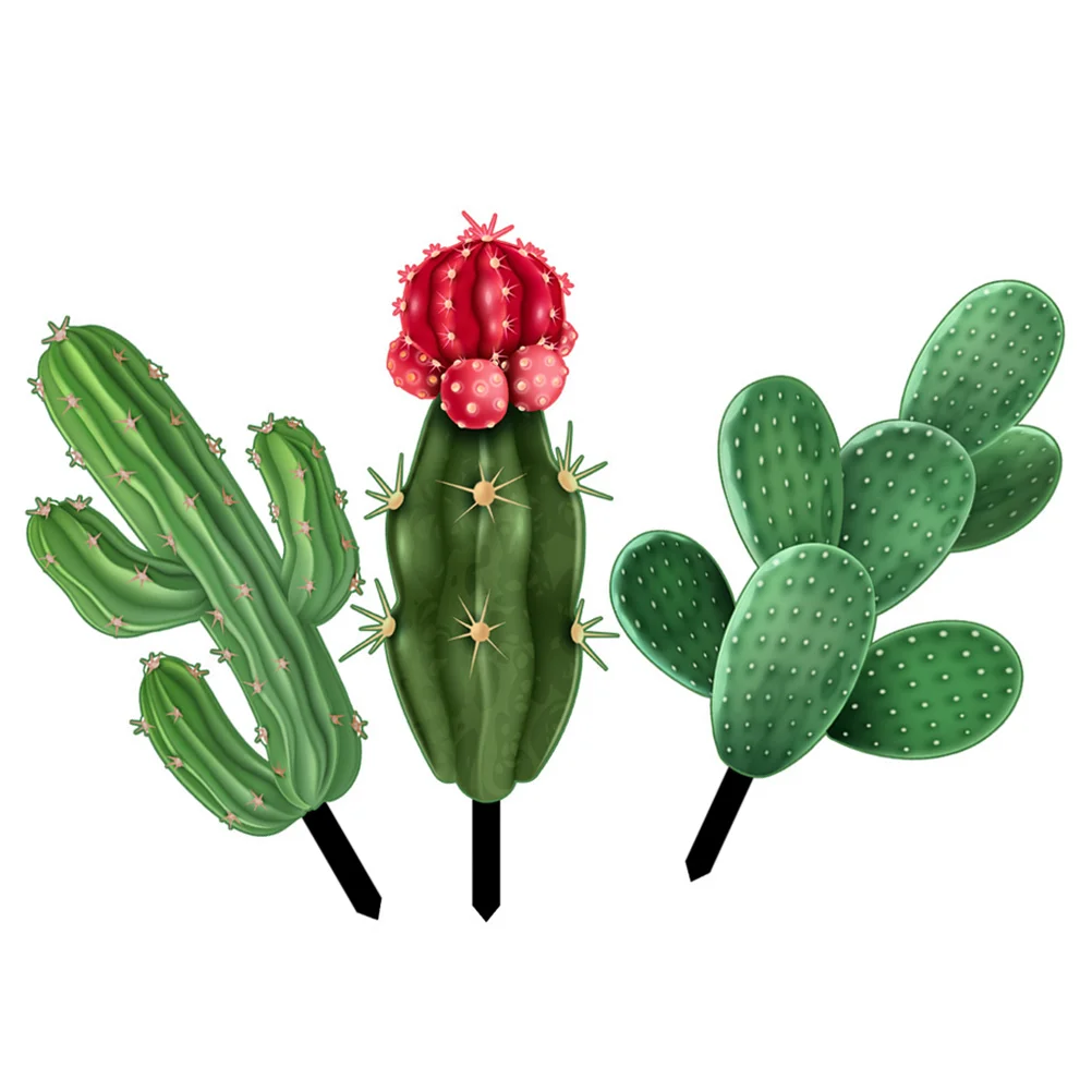 

3 Pcs Outdoor Cactus Card Solar Lights Decorative Acrylic Stake Garden Stakes