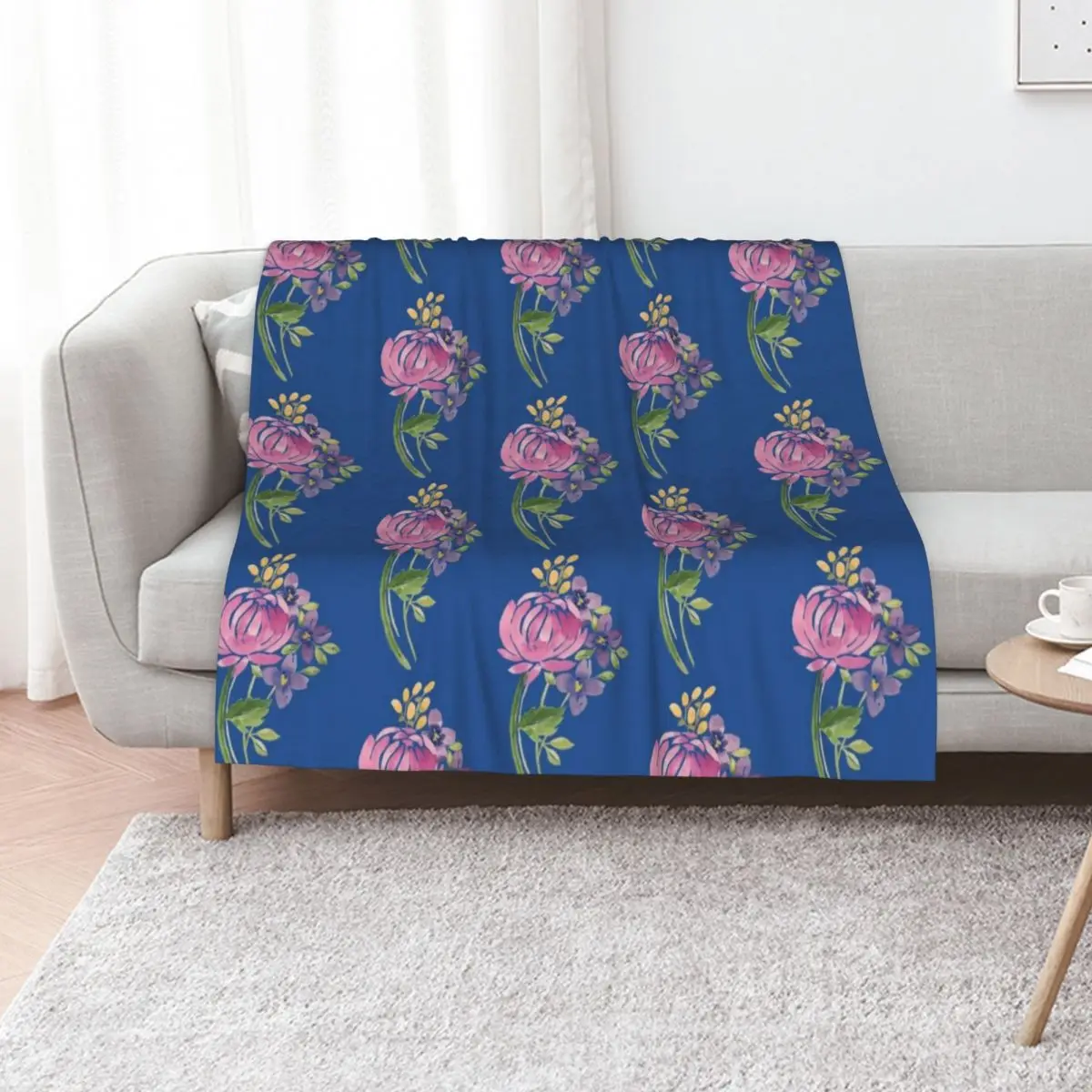 Watercolor Floral Arrangement Throw Blanket Cute warm winter Summer Furry blankets ands Blankets