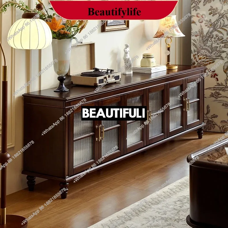 

Q178 American pure solid wood TV cabinet rural retro all solid wood TV small apartment storage floor cabinet