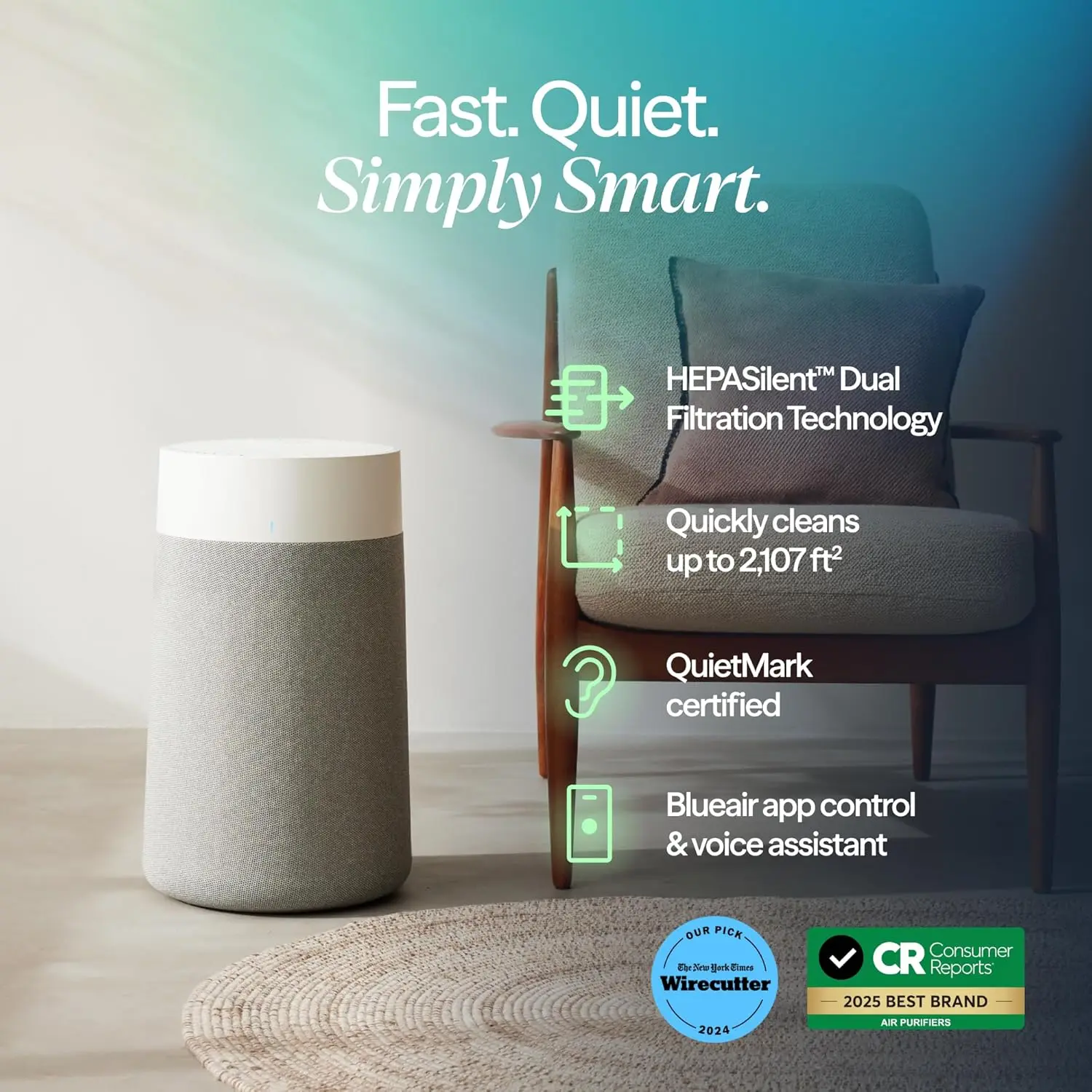 Air Purifier for Medium Rooms, Cleans 1858 sqft in 1 Hour, HEPASilent Smart Cleaner for Home Pets Allergies Dust Smoke