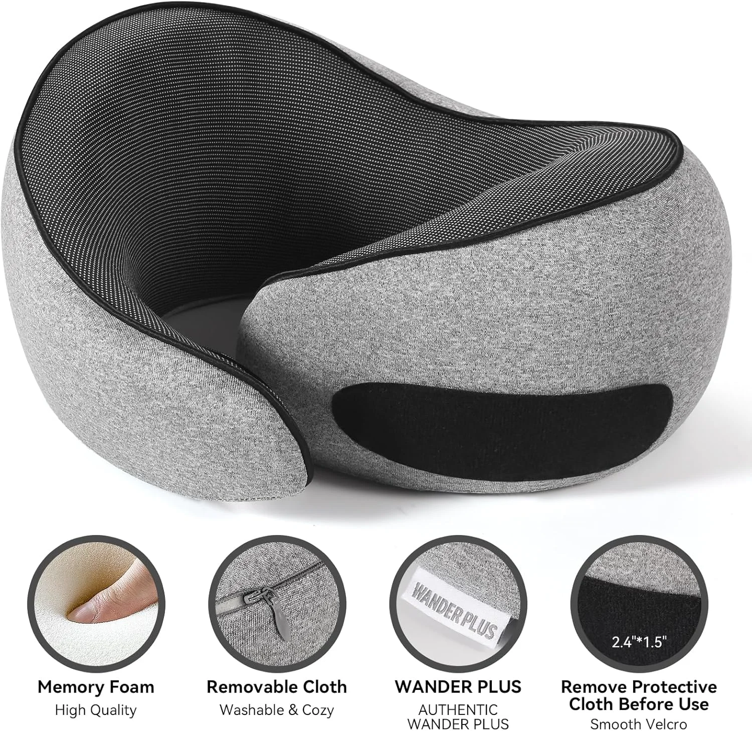 Genuine Travel Pillow 100% Pure Memory Foam Neck Pillow for Airplanes Comfortable Breathable Cover 360° Support Stowable Pillows