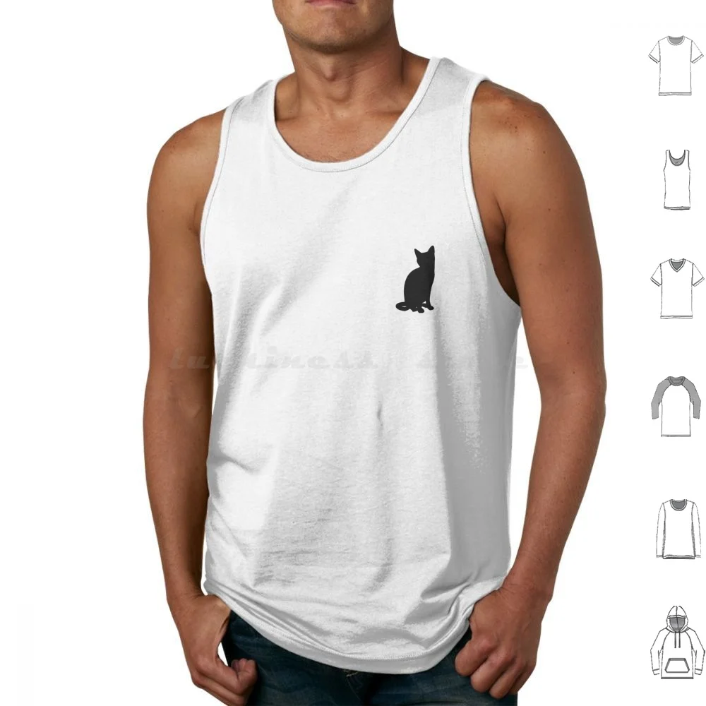 Sitting Black Cat Tank Tops Print Cotton Cat Cats Funny Black Cat Kitty Cute Animals Pets Kitten Funny Cat Feline Black