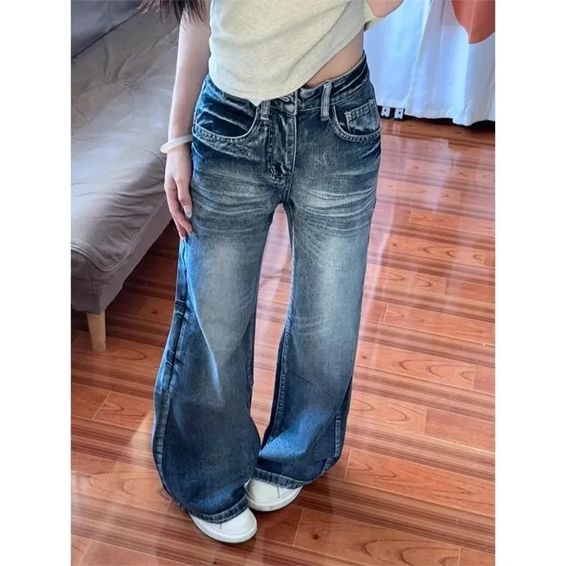 

Y2K Vintage High-waisted Jeans Autumn New American Subculture Loose Wide-leg Pants Women's Street Harajuku Slimming Long Pants