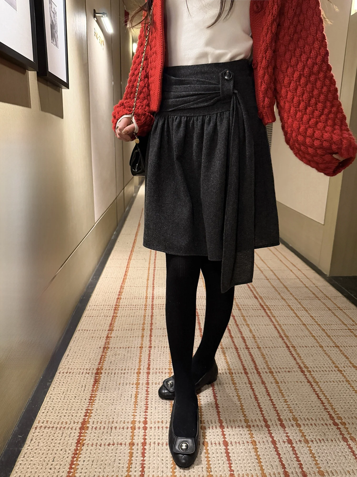 

Юбка женская зимняя повседневная из шерстяной смеси с высокой талией, серая, с поясом, фасон «зонтик», средней длины, модный дизайн