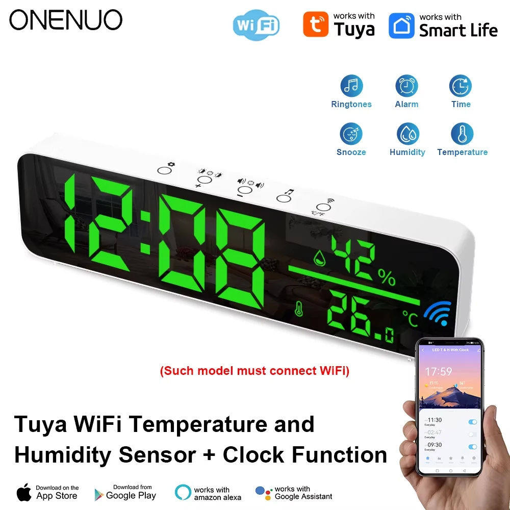 

Датчик температуры и влажности Tuya с Wi-Fi, часы-будильник с поддержкой USB, настольные зеркальные часы для украшения гостиной