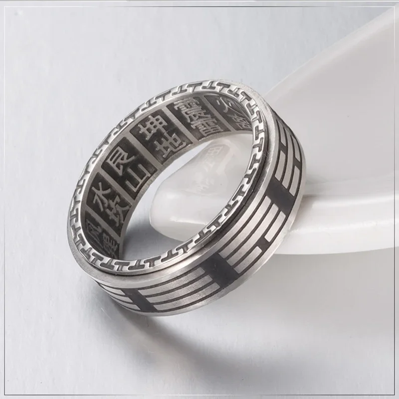 Vintage Mens Stainless Steel Yin-yang Fish Ring Chinese Style Taoism Spinner Punk Ring