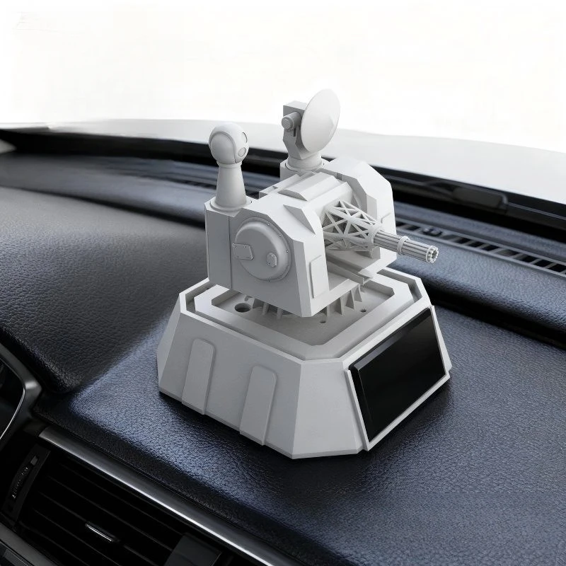 Military car ornament, 360° auto rotation, no batteries needed. Cool desk decor & gift for military fans.