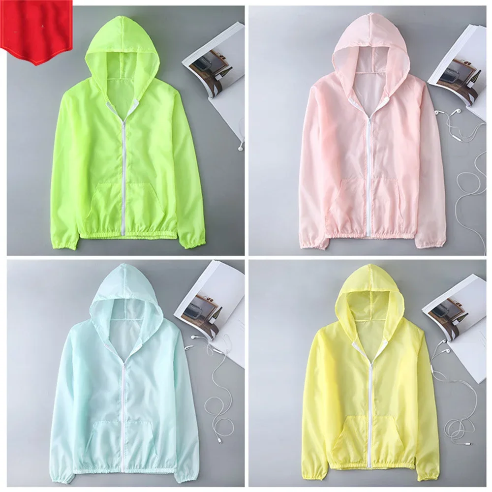 Summer Ice Silk Sunscreen Clothing Women\'s Solid Color Ultra-thin Breathable Quick-drying Outdoor Men\'s Waterproof Hooded Jacket