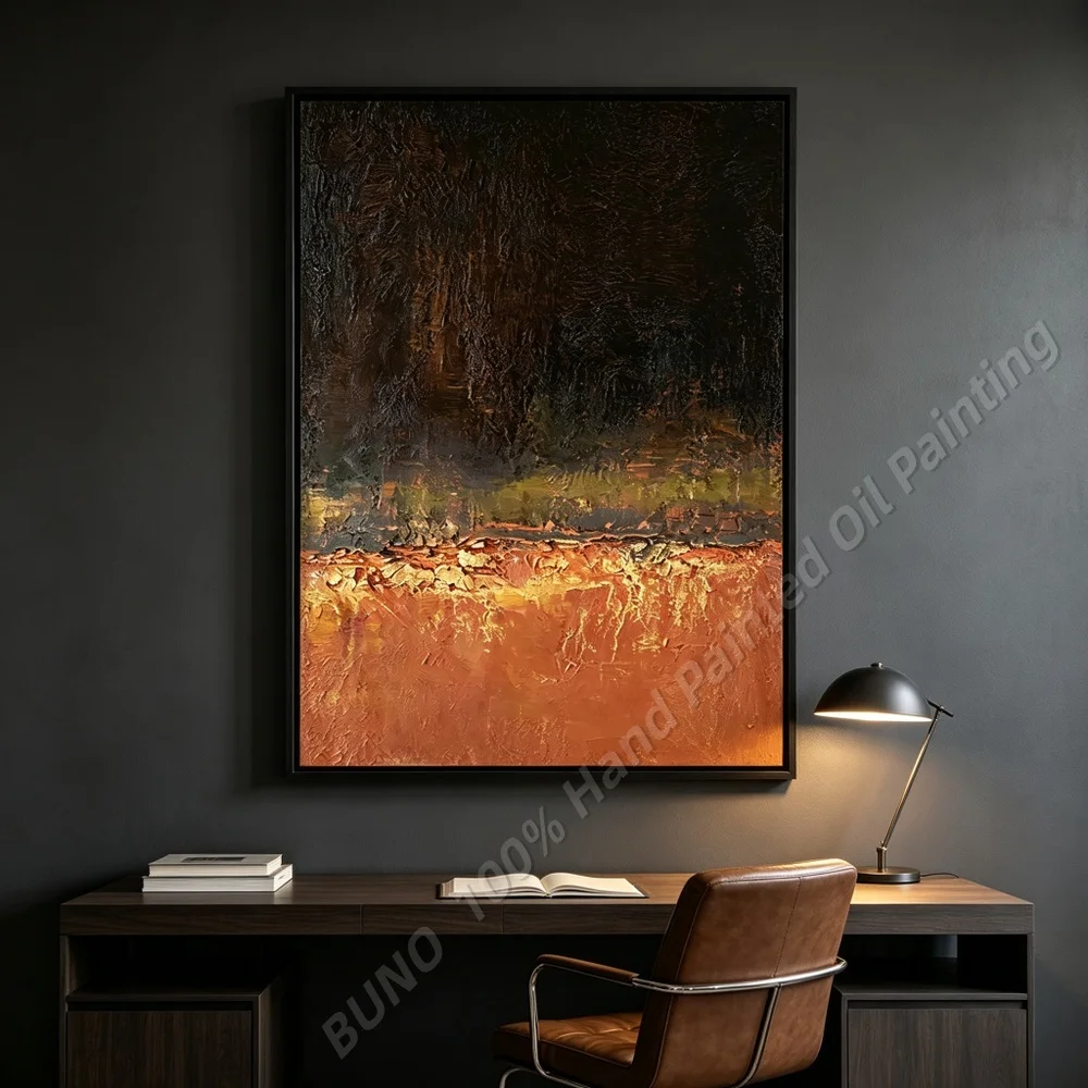 100% Hand Painted Abstract Oil Painting Impasto On Canvas, Gold Textured 3D Wall Art For Home Living Room Decor Bedroom