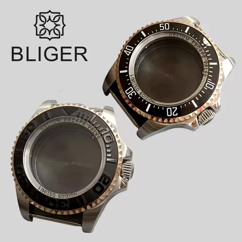 BLIGER 44mm Watch Case ESCAPE VALVE Chapter Silver Rotate Ring Sapphire Crystal Fit NH34 NH36 NH35A ETA2824 PT5000 Movement