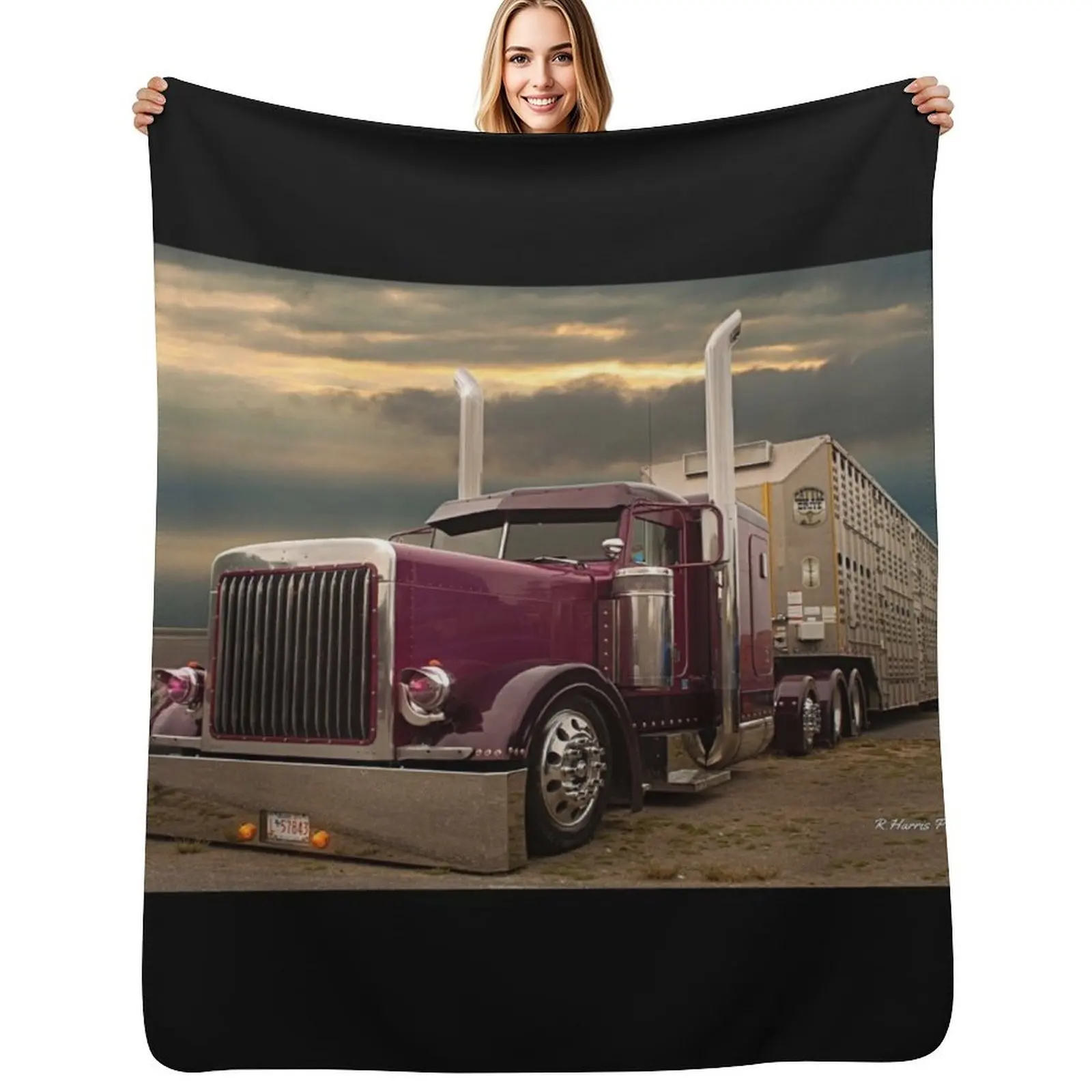

Purple Peterbilt Livestock hauler Throw Blanket Sofas Winter beds Soft Plush Plaid Retros Blankets