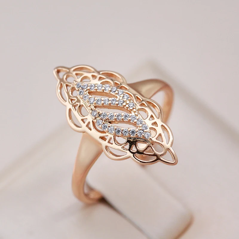 Kinel Hot Luxury 585 Rose Gold Women Ring Natural Zircon Hollow Flower Ethnic Bride Wedding Rings Trend Daily Vintage Jewelry