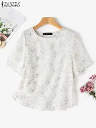 ZANZEA 2024 Summer Bohemian Blouses Casual Elegant Women O-neck Blusas Mujer Short Sleeve Floral Printed Holiday T-shirts