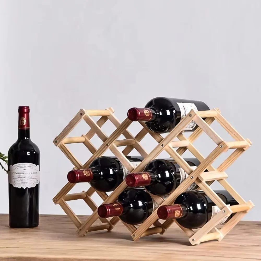 Wooden Wine Rack 6/10 Bottles Collapsible Wine Holders Living Room Wines Cabinet Creative Folding Diamond Shaped Display Rack