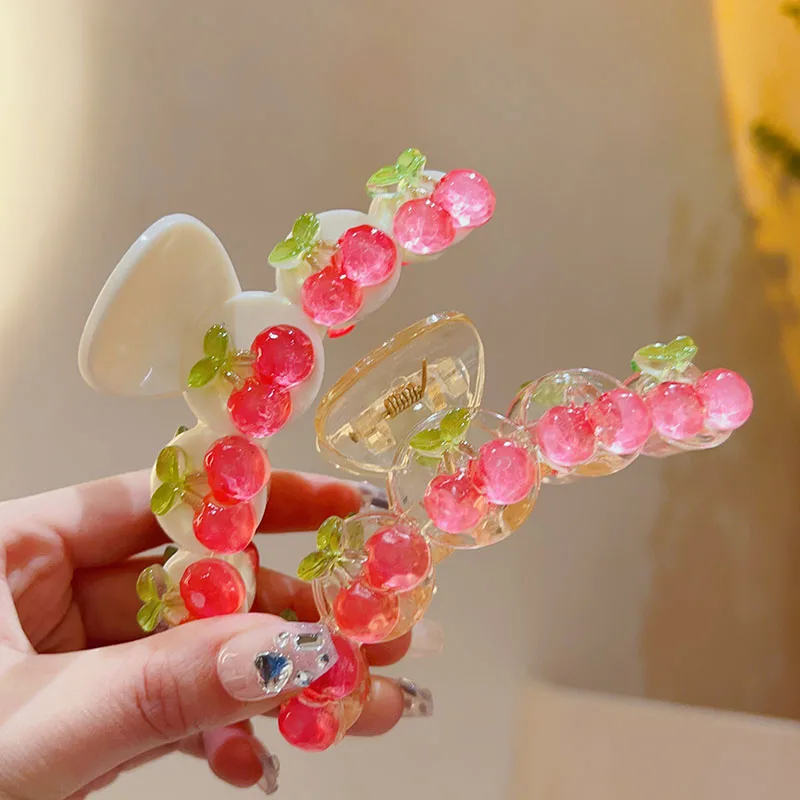 Spring and summer new transparent pink peach grab clip soft girl Japanese sweet hair clip shark clip hair accessories headdress