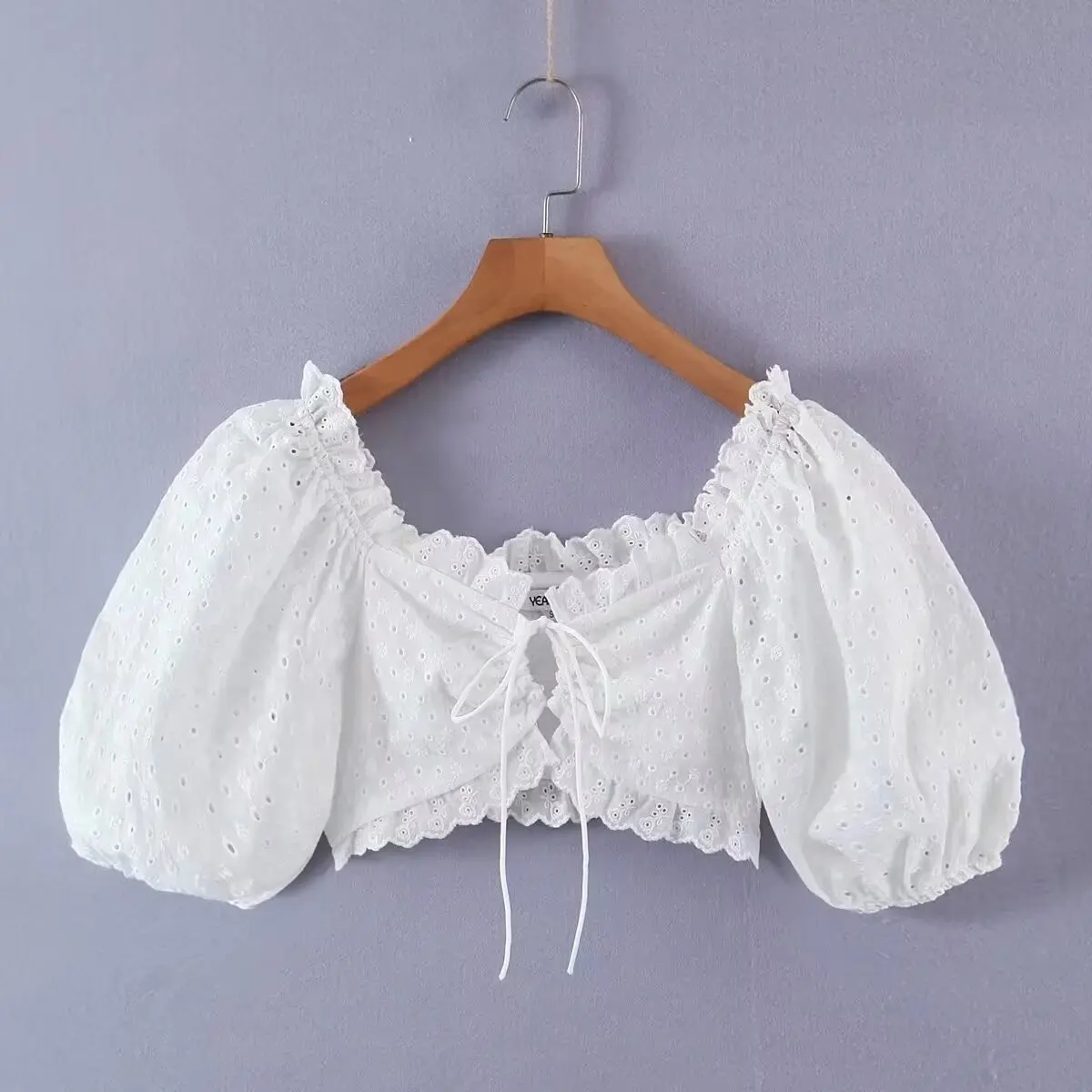 Maxdutii French Elegant Lace Vacation Style Shirt Women Out Retro Bubble Sleeves Tops Summer Sexy Hollow  Shirt Women