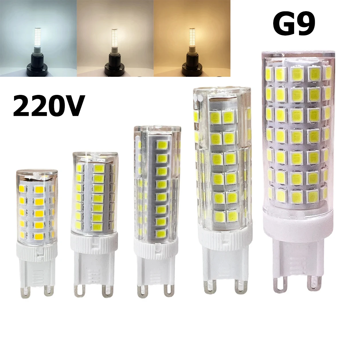 G9 LED Corn Light Bulb 7W 9W 12W 15W 18W 2835SMD 220V Energy Saving Ceramic Lamp 3000K/4500K/6500K White Chandelier for Home