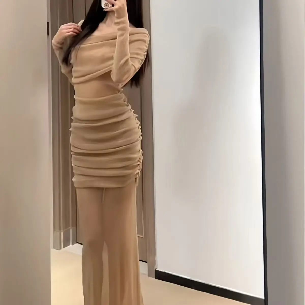 

Новая осенняя женская длинная юбка Pure Desire Sexy Sparkling See-through Me Shoulder, облегающая, с высокой талией, из полиэстера