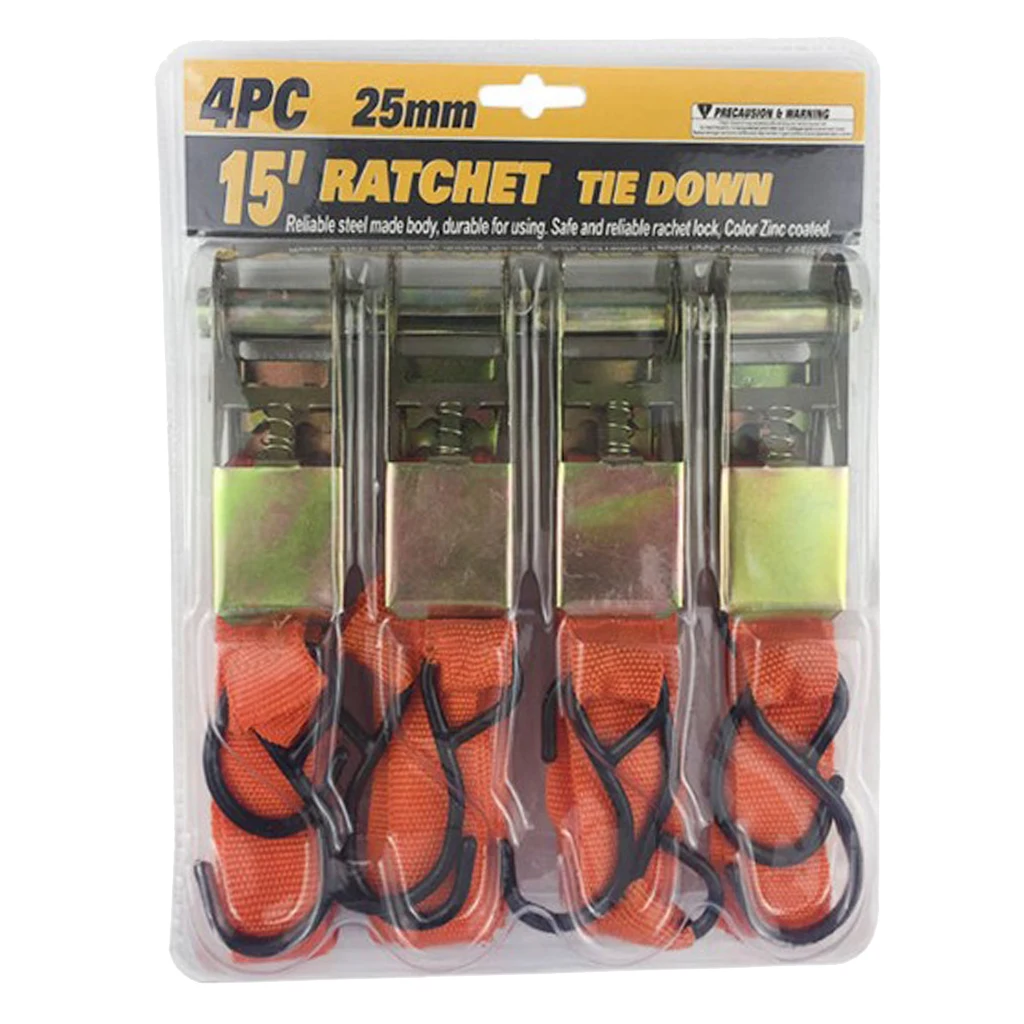 4 Pack Ratchet Straps 1in X 15ft Ratcheting Tie Downs For Moving, Securing Cargo