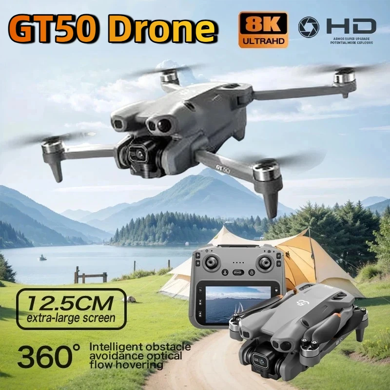 Dron GT50 360 ° Dron cuadricóptero plegable con motor sin escobillas, cámara de 8K, tecnología de evitación de obstáculos, conexión Wi-Fi, ideal para fotografía aérea profesional, juguete y regalo.