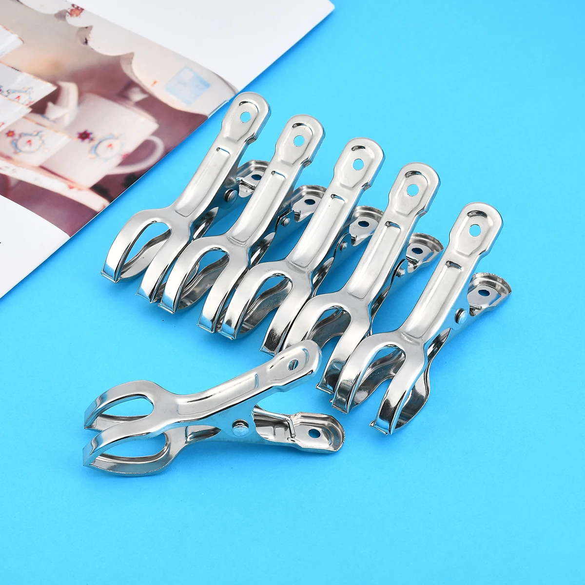 6Pcs/lot Stainless Steel Clothespins Large Beach Towel Drying Hanger Clips Laundry Clamps Clothes Pegs Set Household Supplies