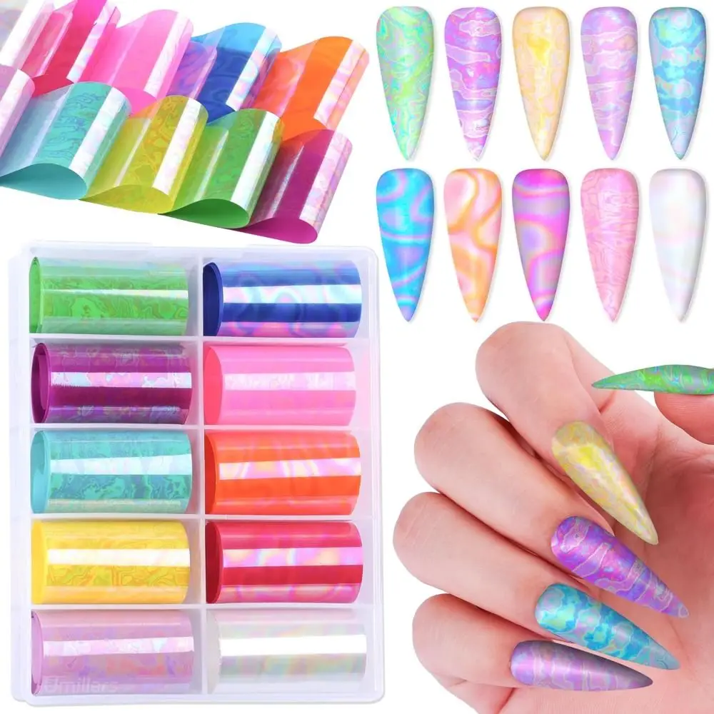 New Marble Print Nail Art Foils Glossy Starry Sky Paper Transfer Stickers Aurora Snake Nail Decals DIY Manicure
