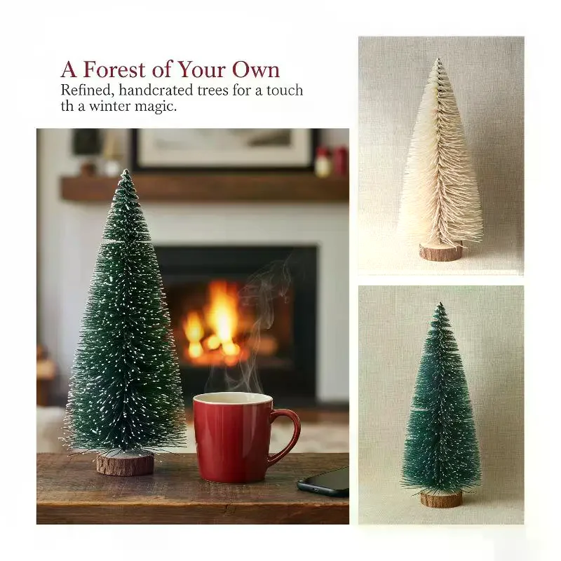 Mini Artificial Christmas Trees With Snow Frosted Finish Wooden Bases For Tabletop Decor Holiday Party Home DIY Crafts