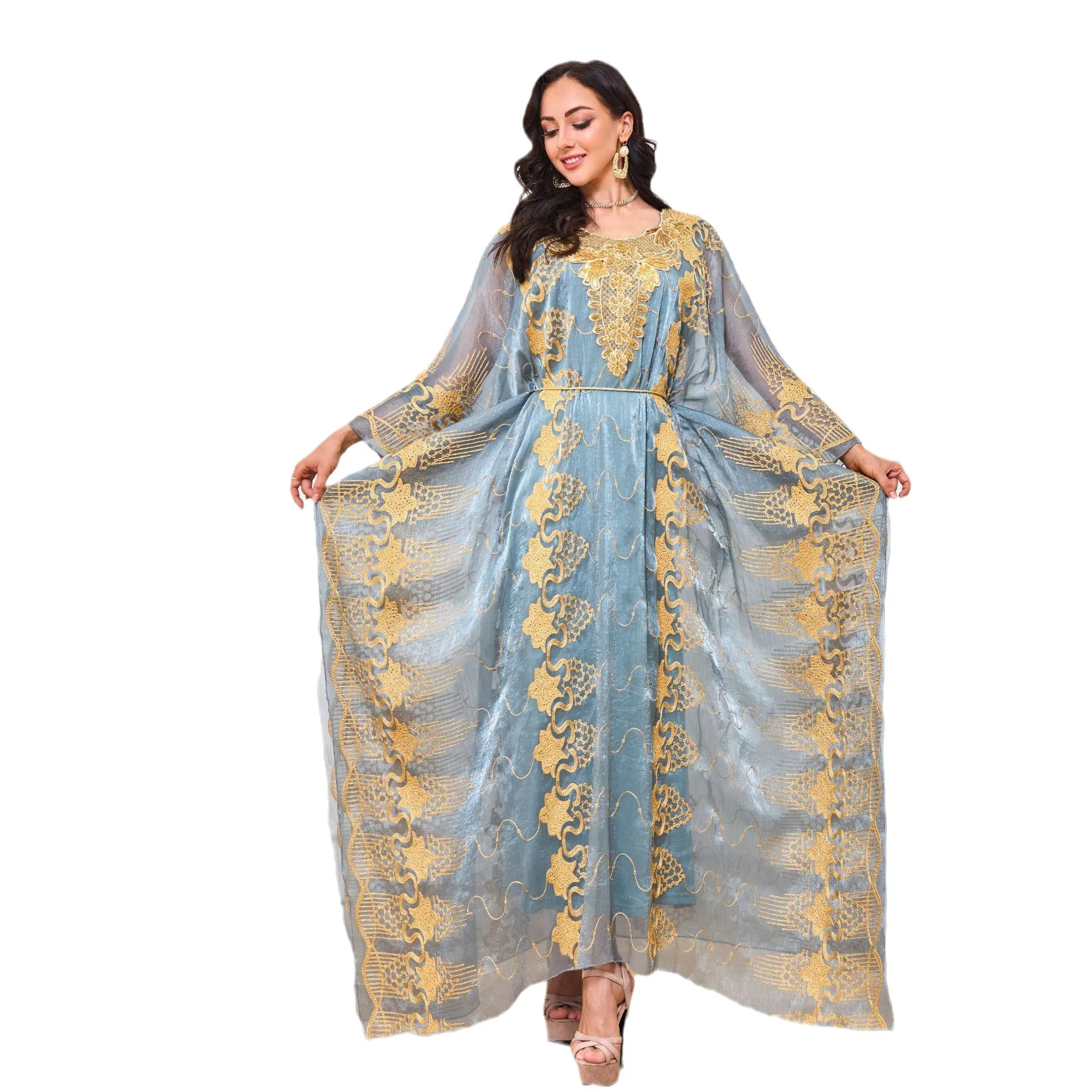 Middle Caftan Moroccan Eid Muslim Robe Embroidered Party Dresses Dinner Two Piece Dress Sets Vestido Jalabiya Abaya Ramadan