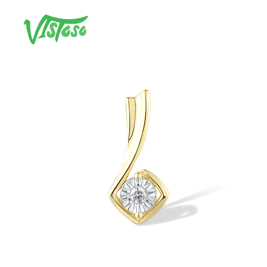 VISTOSO Authentic 14K 585 Two Tone Gold Pendant For Women Sparkling Diamonds Slim Wedding Anniversary Elegant Fine Jewelry