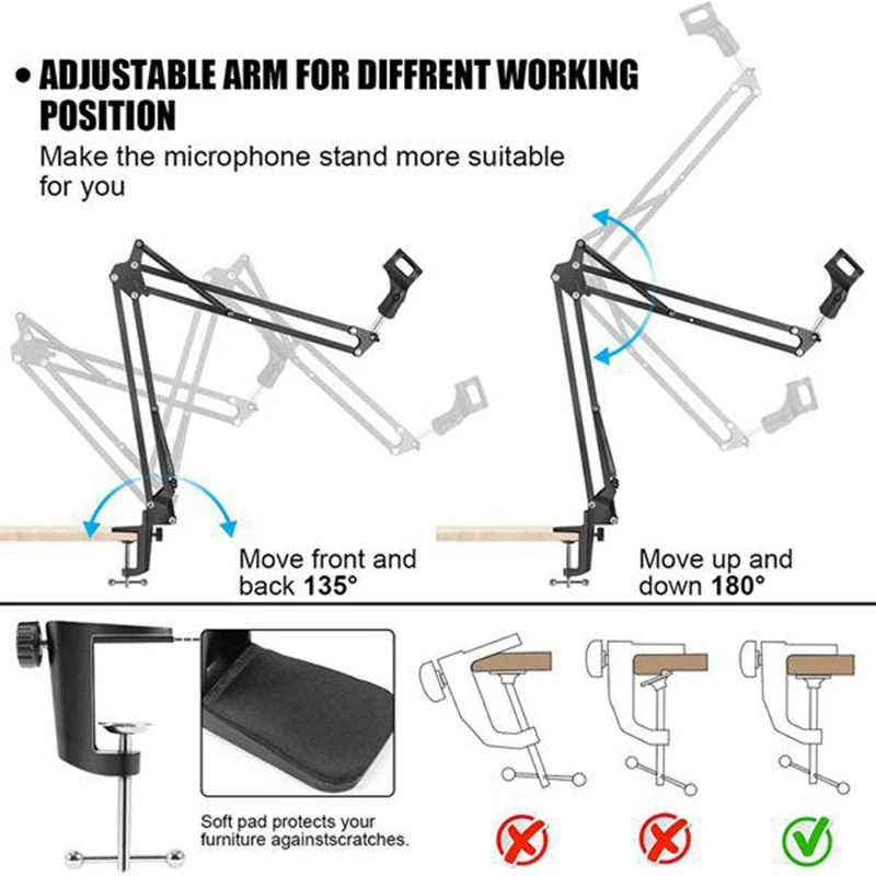 Desktop Microphone Stand,Mic Stand For Blue Yeti And Blue Yeti Pro With Mic Windscreen And Blowout Prevent Arm Stand