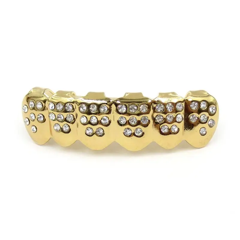 R2LE Niche Plated Gold/Silver Teeth Braces with Diamond Hip Hop Top & Bottom Face Grills All-match Hip-hop Rapper