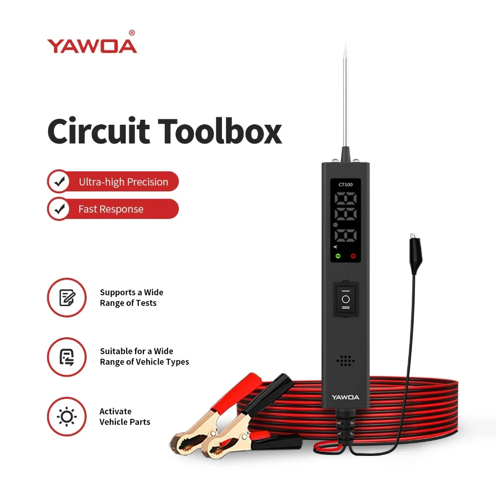جهاز اختبار الدائرة الكهربائية للسيارات CT100 لجميع الأنظمة الكهربائية للمركبات 0-80 فولت