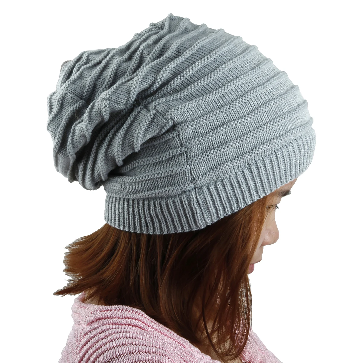 Unisex Slouchy Beanie Hat Stripe Stretch Crochet Knitted Winter Warm Cap Loop Scarf Neckerchief Dreadlocks