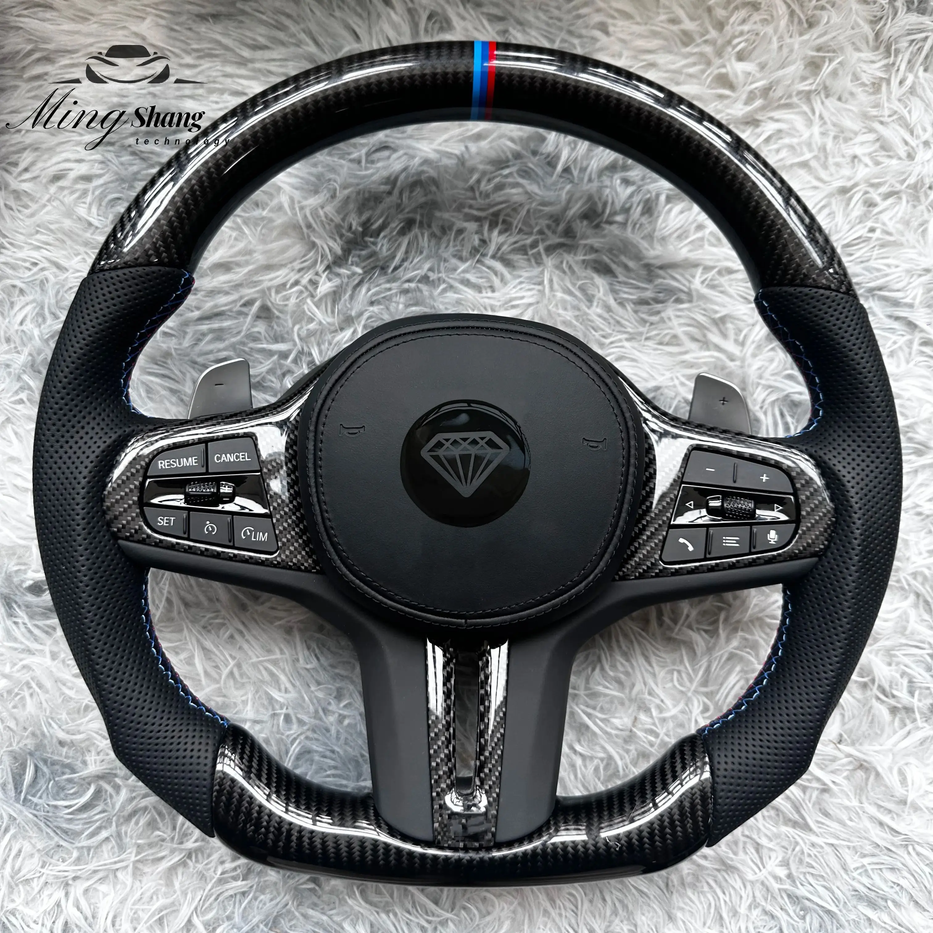 

MT AUTO Black carbon fiber CS Trim Cover Sport Shape Steering Wheel for BMW 1/2/3/4- Series X1 X3 X4 X5 F10 F30 G38 F90 M2 M3 M4