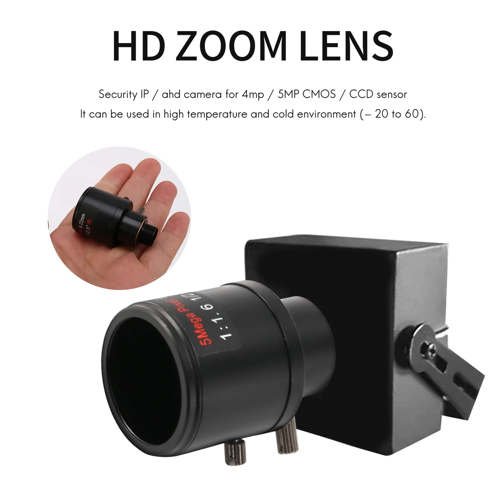Y03A CCTV lens 1/2.5 inch 6-22mm 5MP M12 mount varifocal Lens F1.6 For 4MP/5MP CMOS/CCD Sensor Security IP/AHD Camera