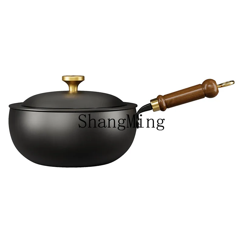 

PYH Household Wrought Iron Uncoated Flat Bottom Handmade Hammer Multifunctional Instant Noodle Pot Supplementary Food Wok