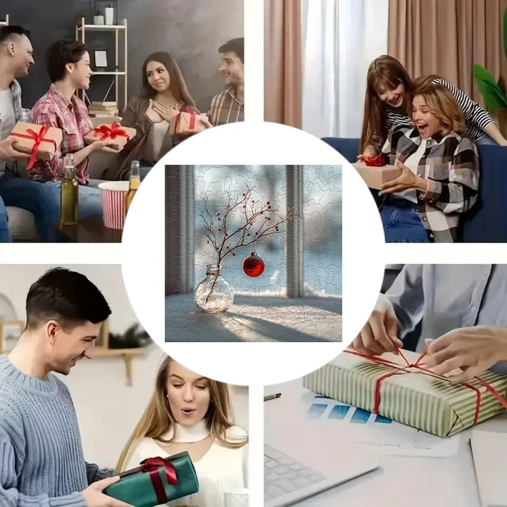 Drewniane puzzle, puzzle o tematyce świątecznej, gra rekreacyjna