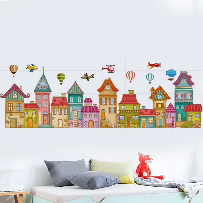 

Cartoon Fairy Tale Town Wall Stickers Bedroom Decor Wallpaper Children's Room Wall Stickers Home Decoration Accessories Art