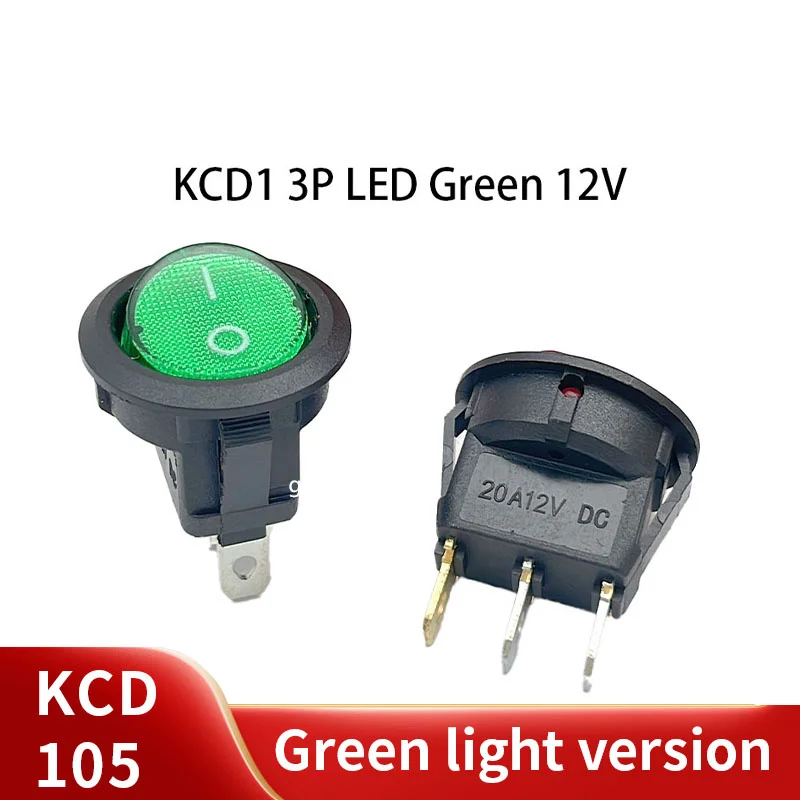 5PCS  KCD1 12V 220V LED illuminuted rocker switch 20A 12V push button switch Car button lights ON/OFF Round light Switch